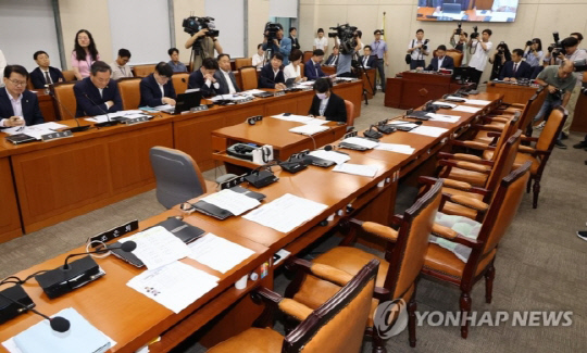 13일 국회 행정안전위원회(이하 행안위) '이태원 참사 특별법' 입법 공청회가 국민의힘 의원들이 퇴장한 채로 열리고 있다. <연합뉴스>